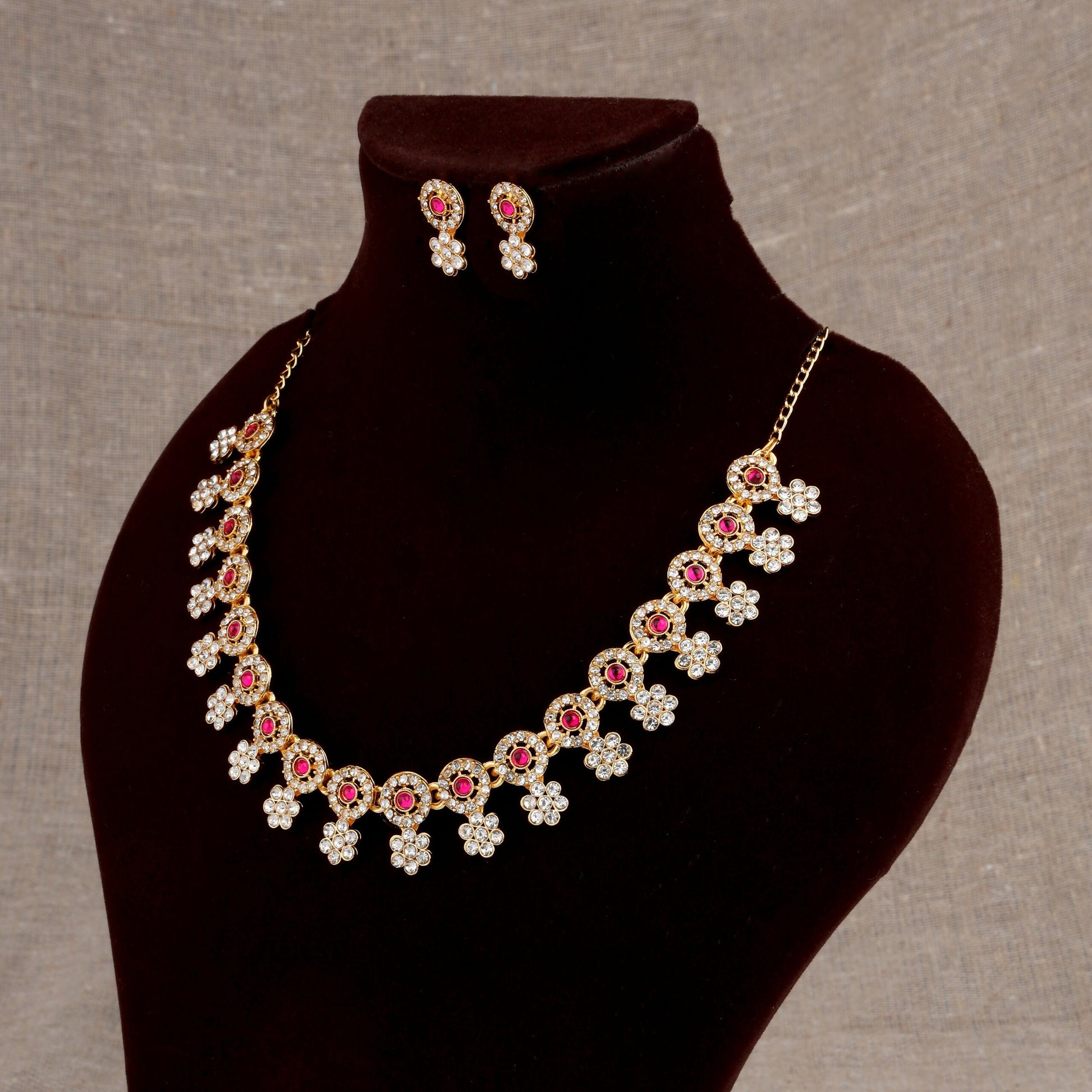 Elegant Floral Necklace & Earrings Set with Stone Accents