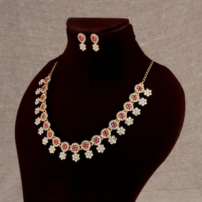 Elegant Floral Necklace & Earrings Set with Stone Accents