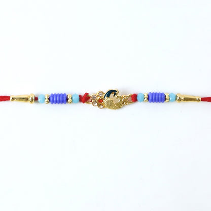 Detailed image of Antique Mini Peacock Designer Rakhi beads