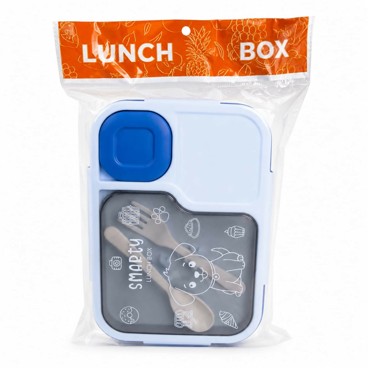 Smarty Kids Lunch Box showing compartments and cutlery in lid