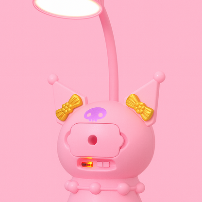 Cute Pink Character LED Table Lamp with Night Light & USB Charging