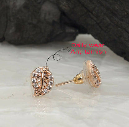 Rose Gold Leaf Stud Earrings with AD for women and girls
