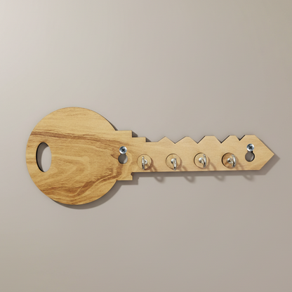 Key-Shaped Wooden Key Holder for Wall – Decorative MDF Wall Key Organizer with 5 Hooks | Modern Home Décor Key Stand