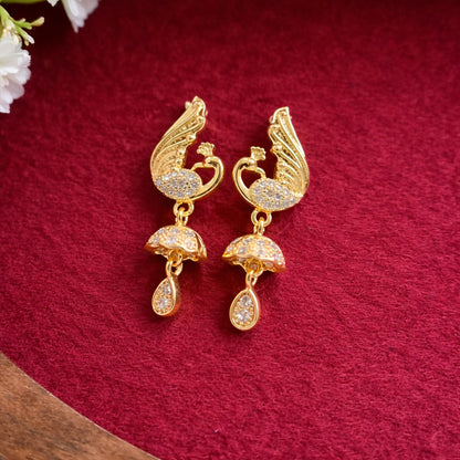 Gold-Tone Swan Design Crystal Studded Drop Earrings for Women