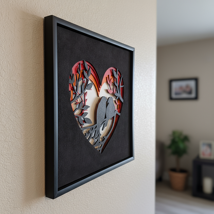 Handcrafted Multi-Layer Wooden Heart & Bird Wall Art – 3D Love & Freedom Design | Romantic Home Decor Frame | Handmade Wooden Wall Hanging for Bedroom & Living Room