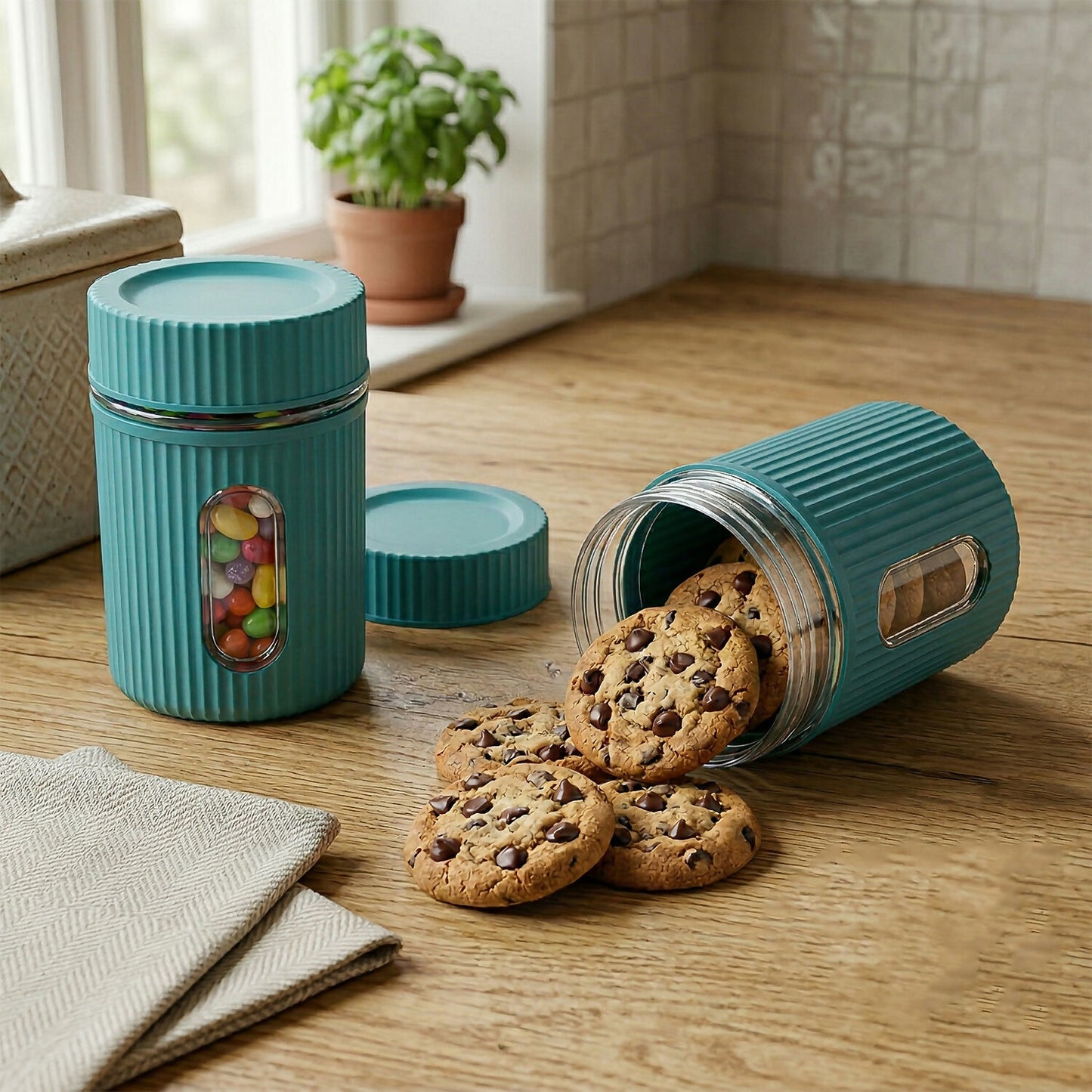 Set of two NG airtight kitchen jars with transparent windows