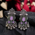Antique Silver Jhumka Earrings with Purple Stones Tribal Drop Jewellery for Women