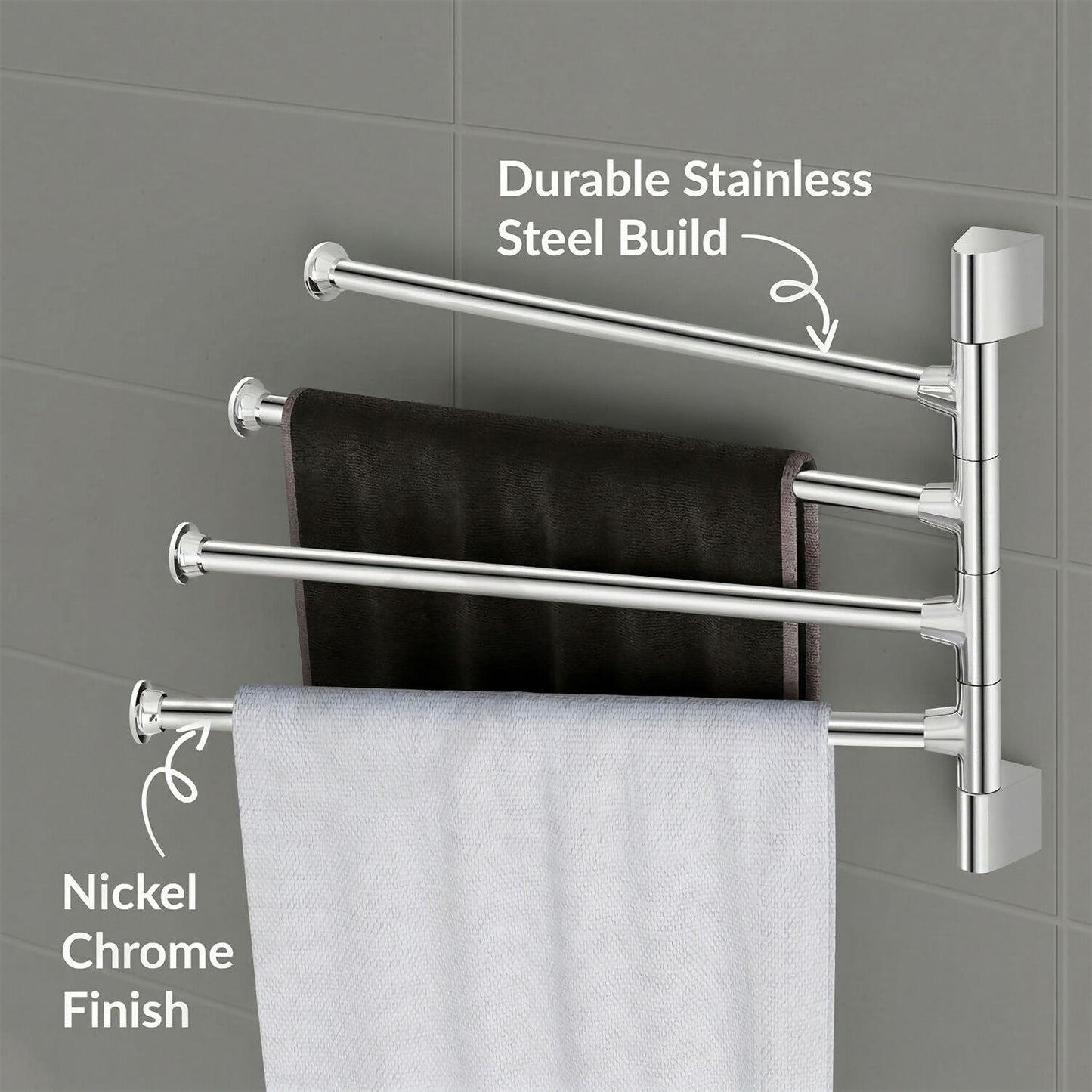 Premium Glossy Stainless Steel Wall Mounted 4 Rod Towel Holder Rack
