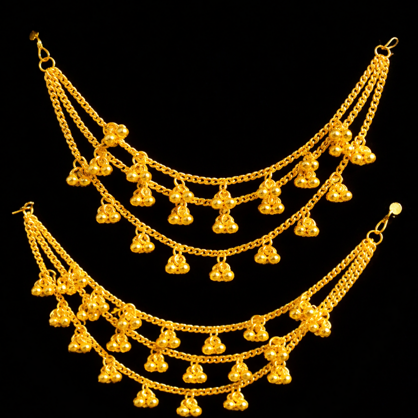 Traditional Gold-Tone Layered Anklet Set Festive Wear Dangling Charm Anklet Pair