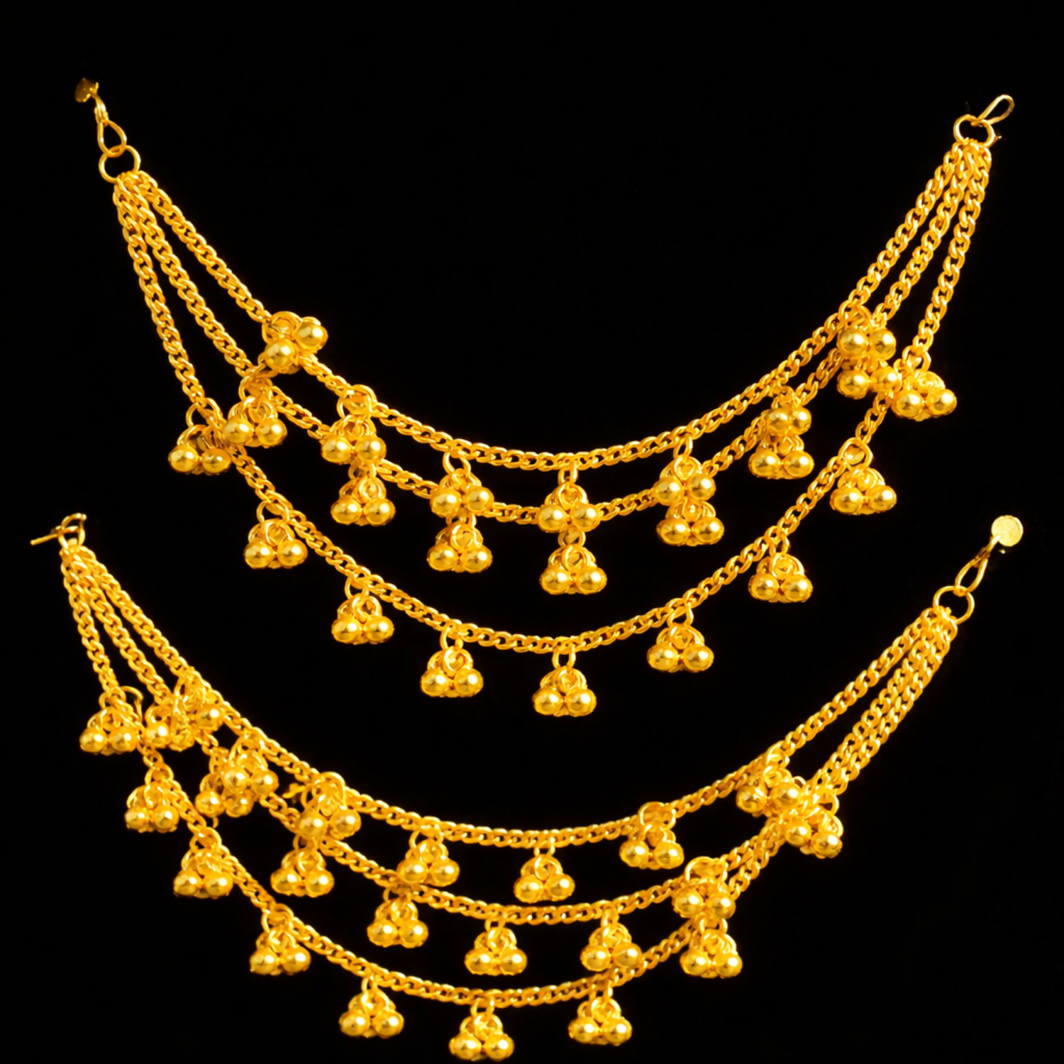Traditional Gold-Tone Layered Anklet Set Festive Wear Dangling Charm Anklet Pair