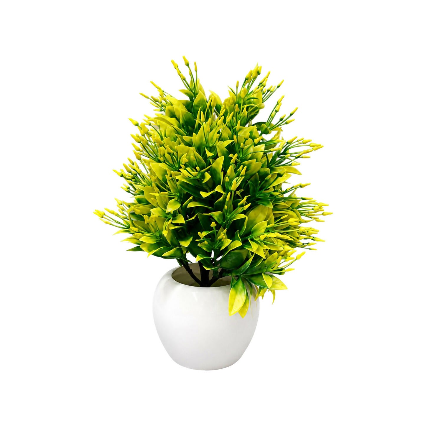 Artificial Yellow Green Bonsai Tree Plant in White Ceramic Pot Home Office Décor