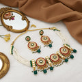 Kundan Pearl Choker Necklace Set with Green Beads & Earrings for Women