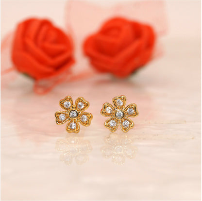 Diamond & Gold Filigree Square Stud Earrings | Floral Design AD for women & girls