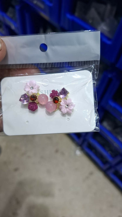 Premium Korean Floral Crystal Stud Earrings for Women Purple Flower Pearl Design back view for festive gifting jewellery