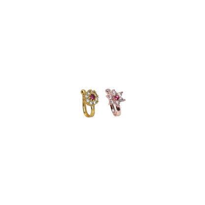 2 Pcs Non-Piercing CZ Nose Clip Set - Flower & Pave Hoop