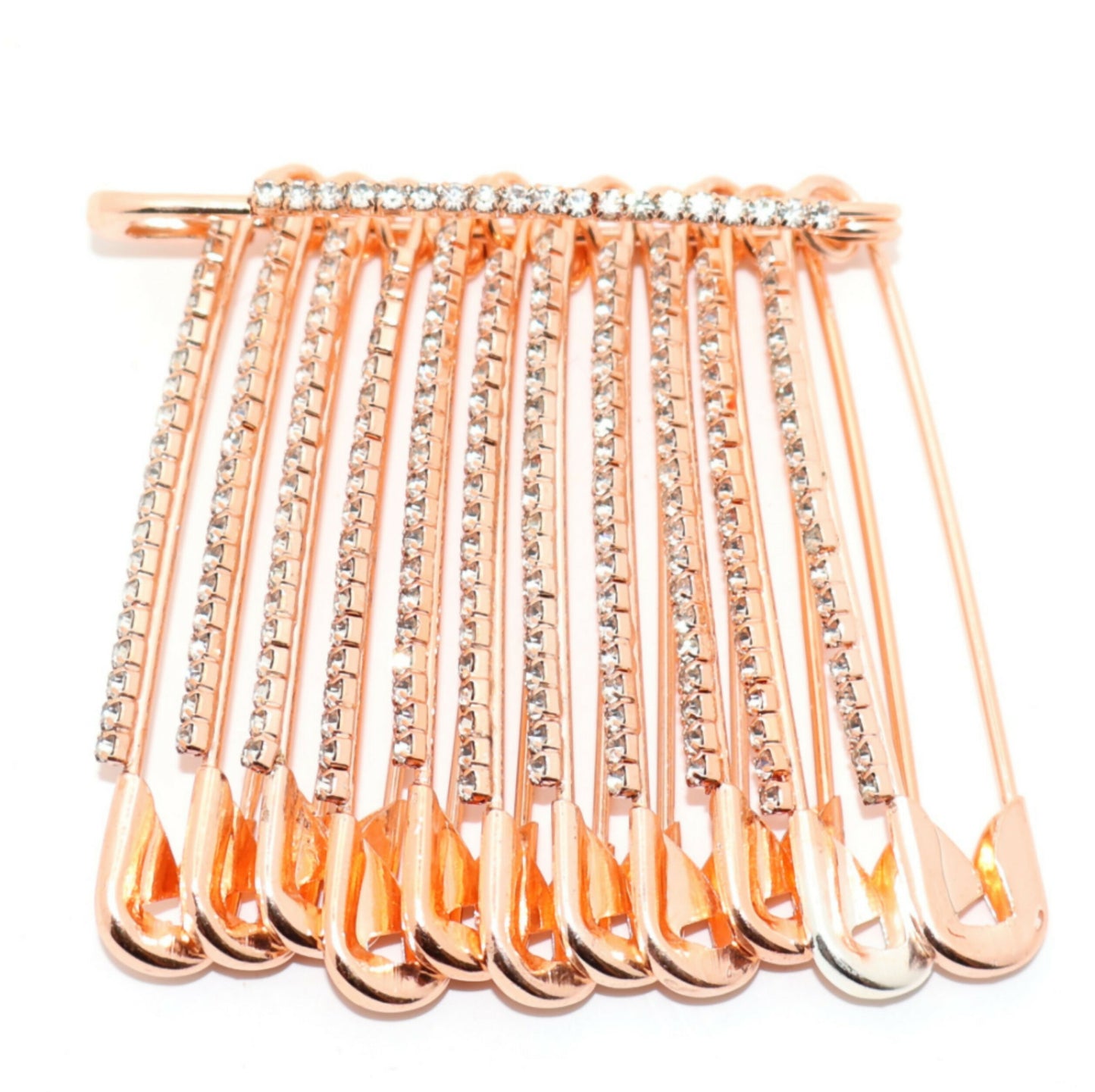 Rose Gold Rhinestone Saree Pin Brooch - Dangle Crystal Shawl Pin