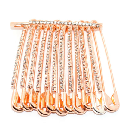 Rose Gold Rhinestone Saree Pin Brooch - Dangle Crystal Shawl Pin
