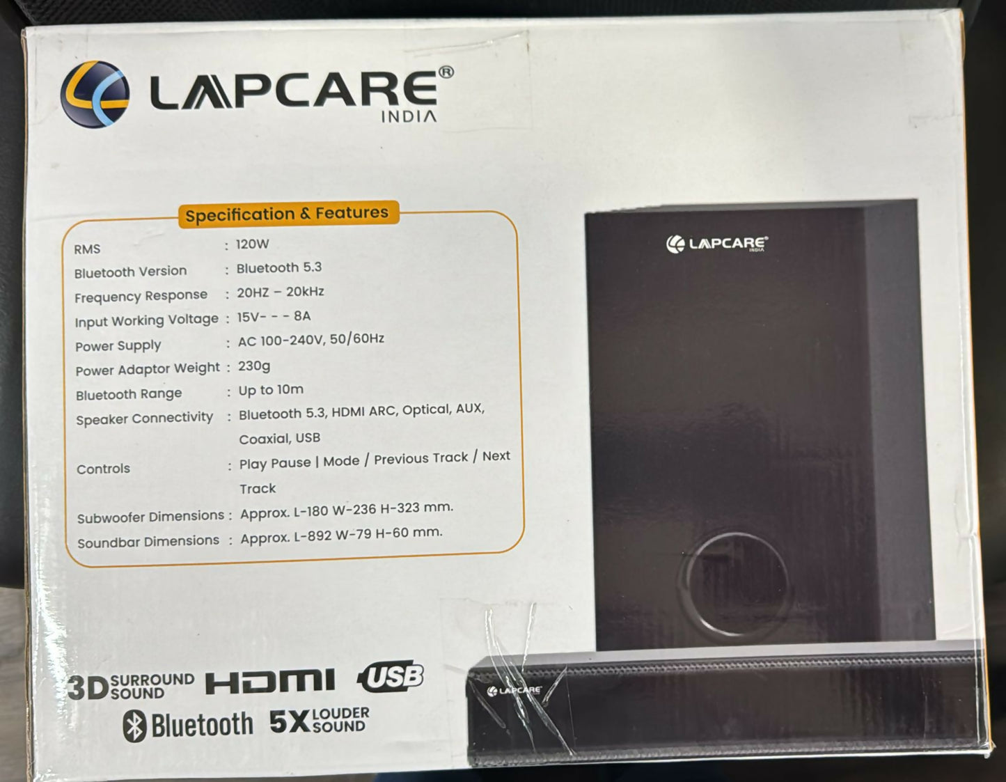 SOUND BAR 120W ELEVATE O WITH WIRED WOOFER AXM-024 LAPCARE