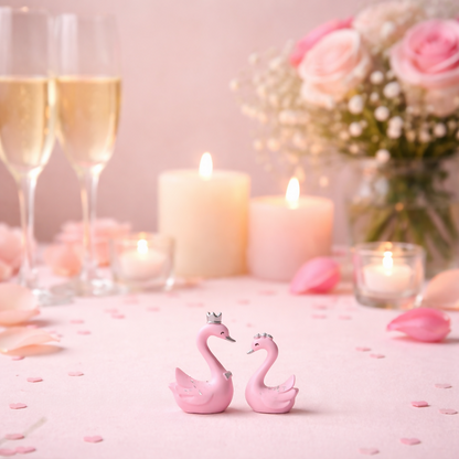 Royal Pink Swan Couple Decorative Showpiece – Romantic Home & Gift Decor