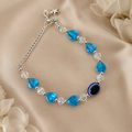 Stylish Heart Beaded Anklet with Crystal Beads, Evil Eye Charm and Adjustable Chain