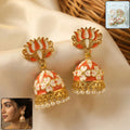 Peach Lotus Jhumka Earrings – Elegant Pearl Drop Design for Women