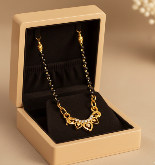 Gold Plated Heart Pendant Mangalsutra with Black Beads
