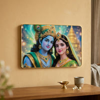 Premium Gold Framed Radha Krishna Acrylic Photo Frame for Home Temple Wall Decor