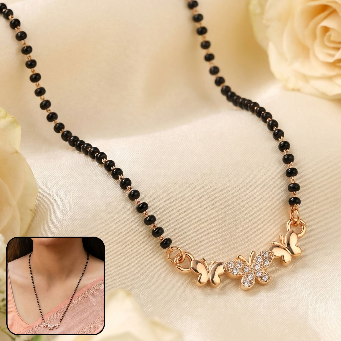 Butterfly Style Elegant Mangalsutra Necklace with Stone Work