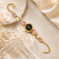 Charming Gold-Plated Butterfly and Enamel Bracelet Watch