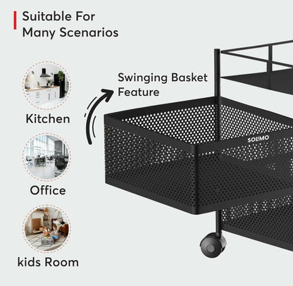 Durable Square 2-Layer Stainless Steel Kitchen Trolley with Ventilated Baskets & Wheels