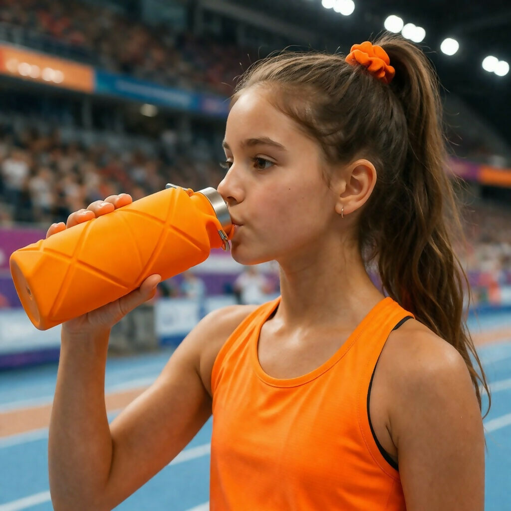 Orange Collapsible Silicone Water Bottle 600ml Leakproof Travel