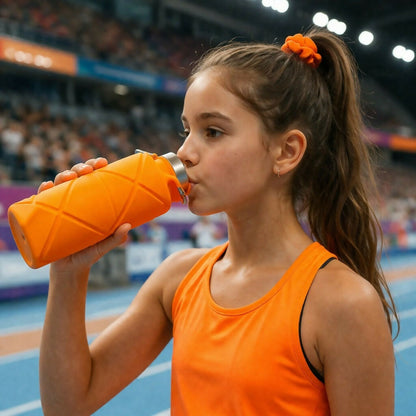 Orange Collapsible Silicone Water Bottle 600ml Leakproof Travel