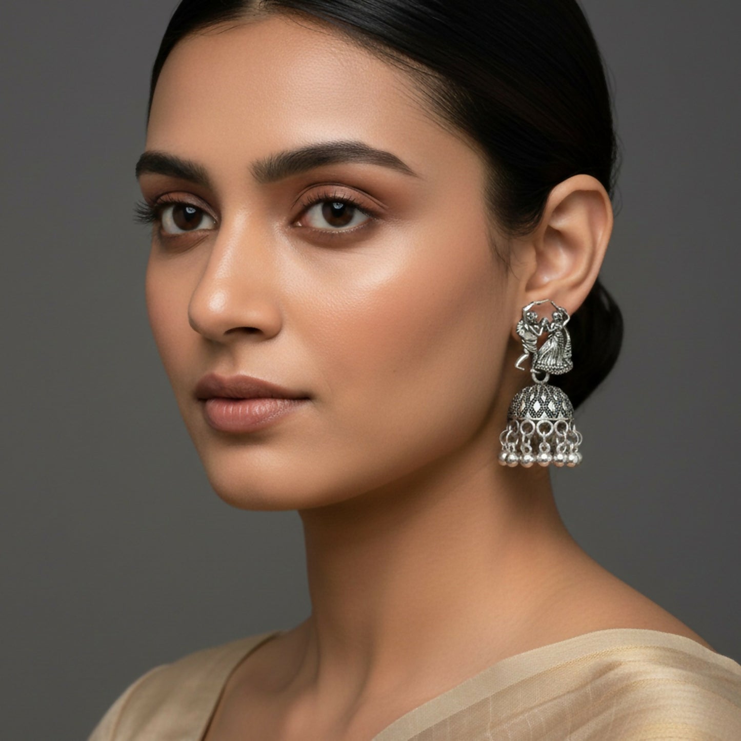 Oxidised Silver Folk Dance Jhumka Earrings