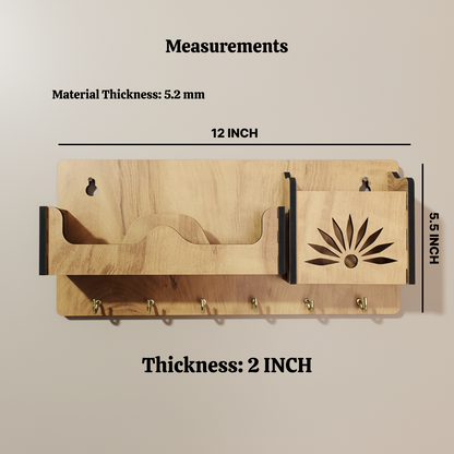 Wooden Wall Mounted Key Holder with Shelf for Mobile, Glasses and Keys