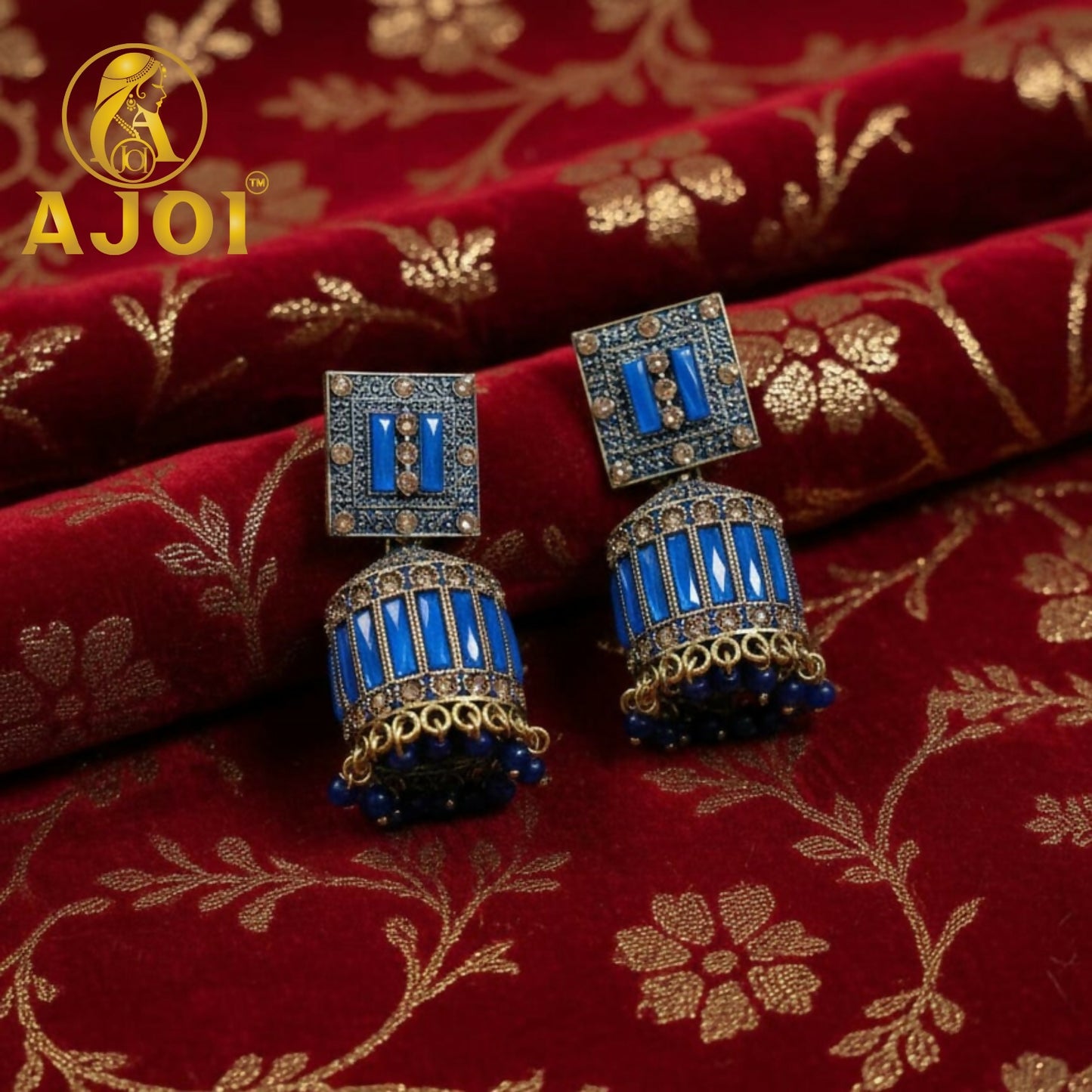 Royal Sapphire Blue Designer Earrings with Elegant Drop and Stone Detailing