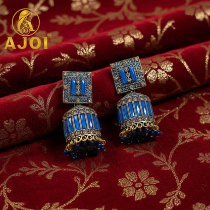 Royal Sapphire Blue Designer Earrings with Elegant Drop and Stone Detailing