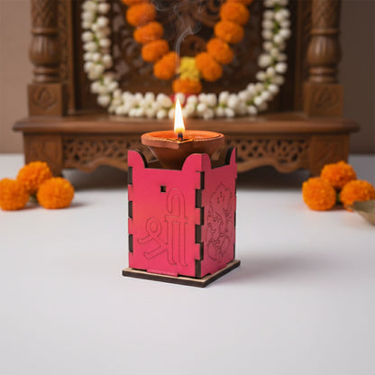 Ganesh Wooden Diya Stand | MDF Pooja Lamp for Diwali, Mandir & Gifting