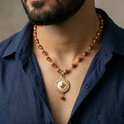 Rudraksha Gold Necklace & Bracelet Set with Designer Pendant