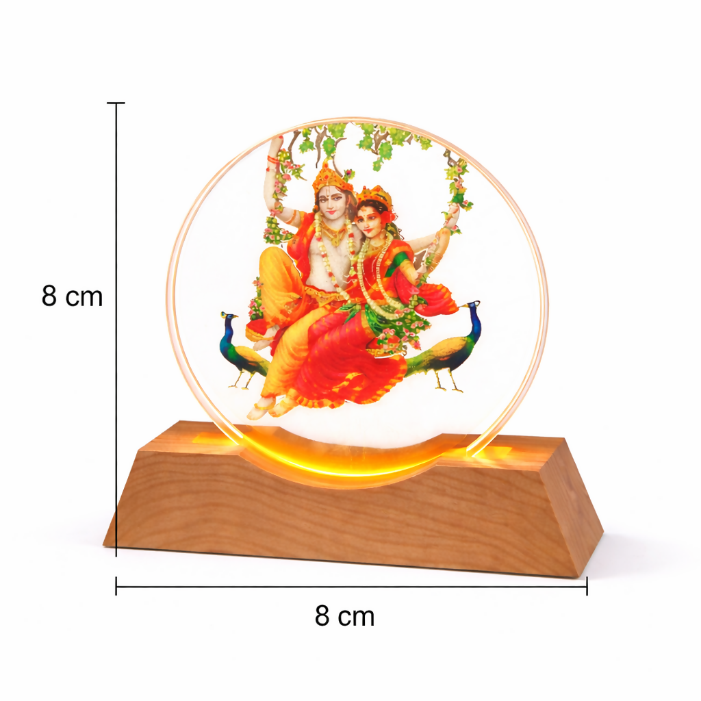 Radha Krishna Acrylic LED Lamp with Wooden Base | Decorative Night Light