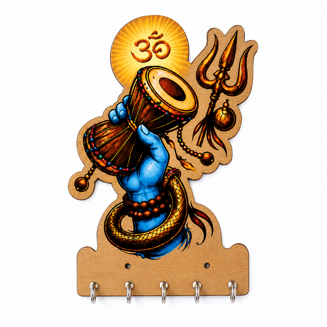 Side view of Mahadev wooden key holder, showing thickness