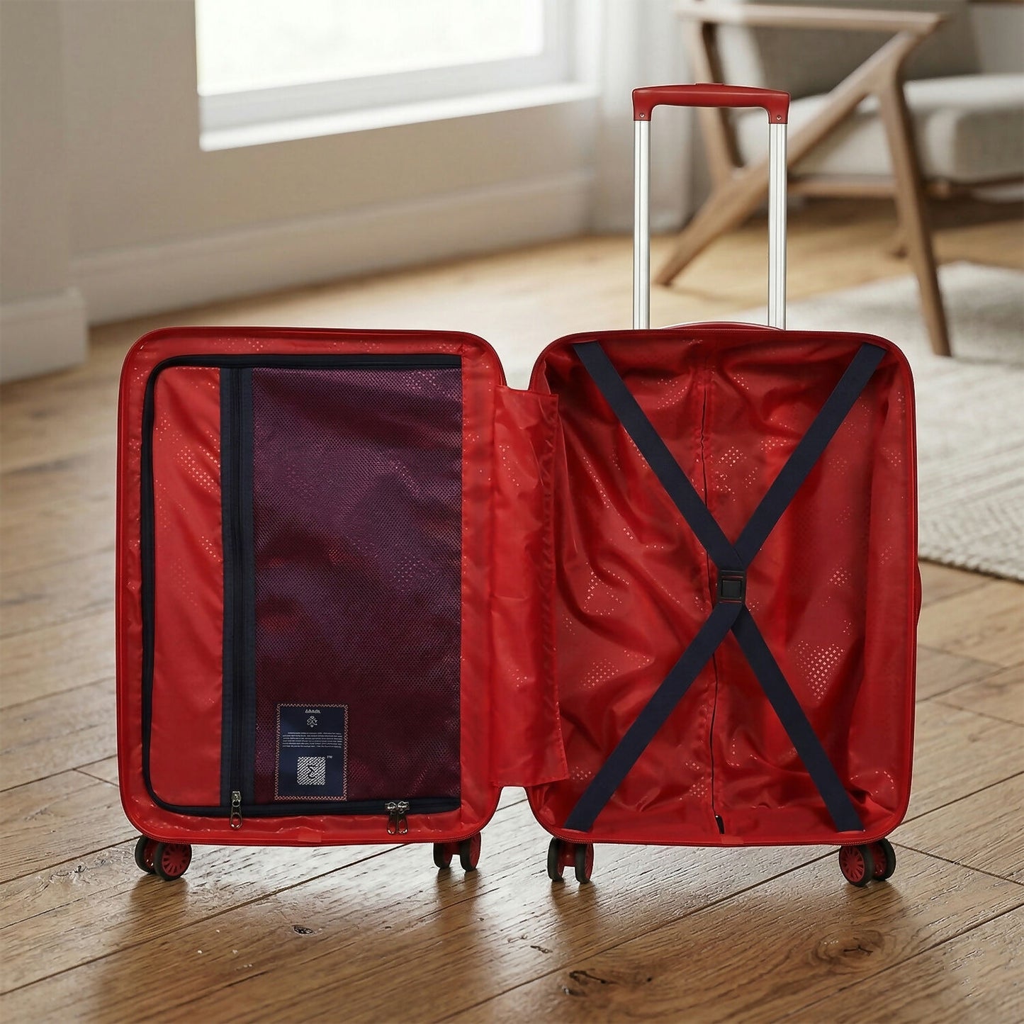 Side view of Disney Frozen 22-inch kids trolley luggage in blue