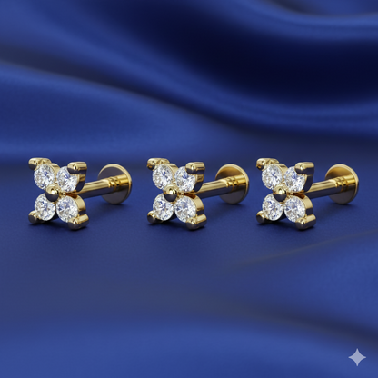 Close-up of the sparkling cubic zirconia stones on gold plated flat back nosepin stud