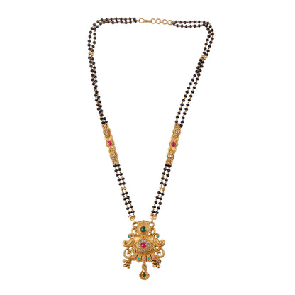 Antique Finish Sunburst Filigree Pendant with Rainbow Bead Cascade Double Strand Mangalsutra