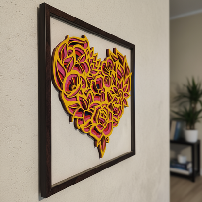 Handcrafted Multi-Layer Wooden Heart Wall Art – 3D Romantic Frame | Love & Couple Gift | Handmade Wall Decor for Bedroom, Living Room & Home Interiors