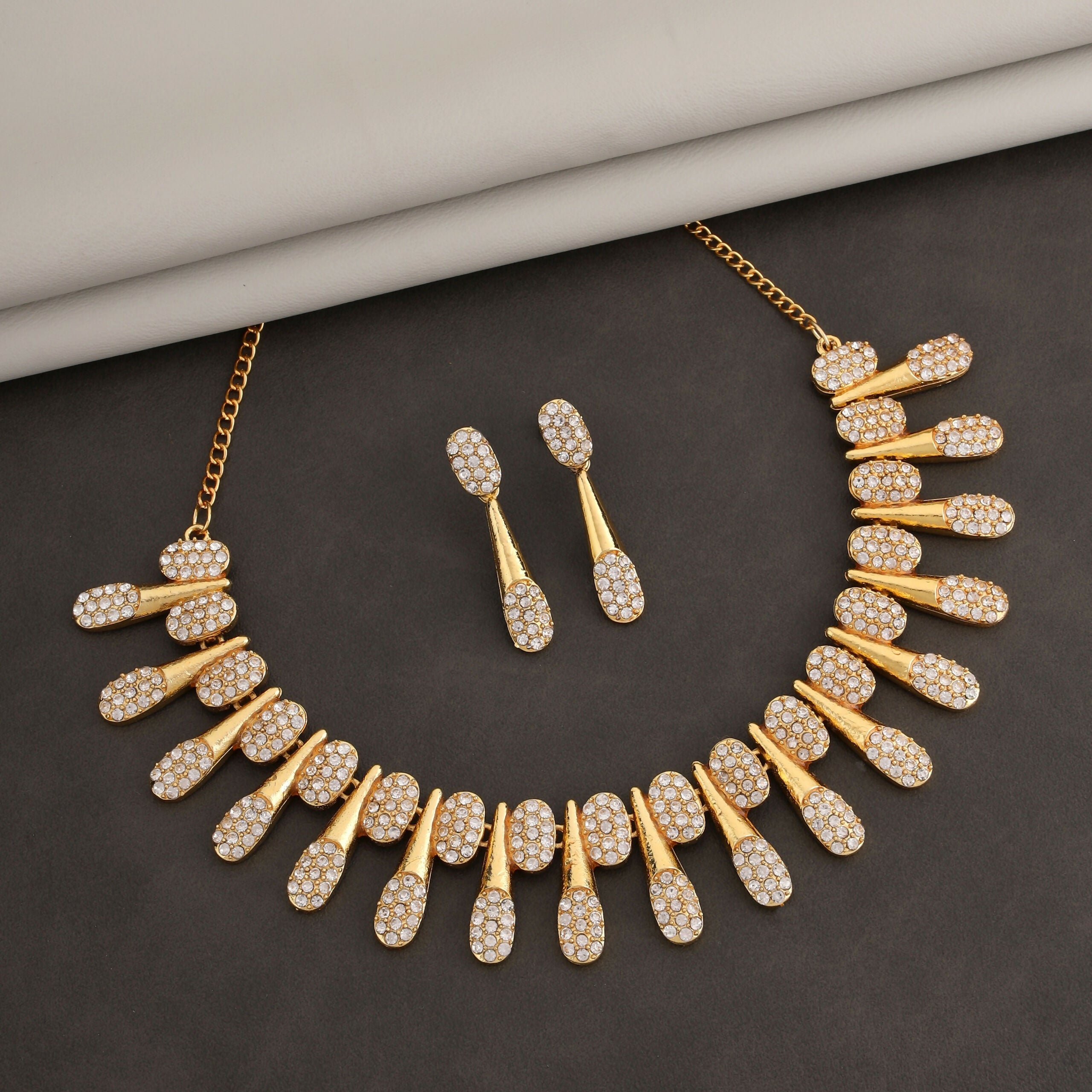 Gold-Toned American Diamond Tassel Necklace Set – Sparkling Elegance