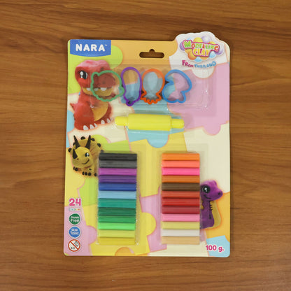 NARA Kids Creative Modelling Clay Set 24 Colors with Moulds & Roller Educational DIY Art & Craft Play Dough Kit (100Gm)