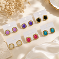 Multicolor Round Stone Stud Earrings for Women Fashion Jewellery Collection (Set of 6)