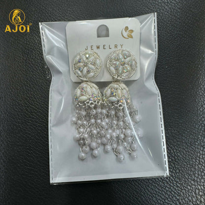 Luxury Handcrafted Pearl Chandelier Jhumka Earrings with Floral Studs & Cascading Pearl Drops