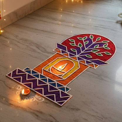 Portable MDF Rangoli Stencil | Diya Tree Design
