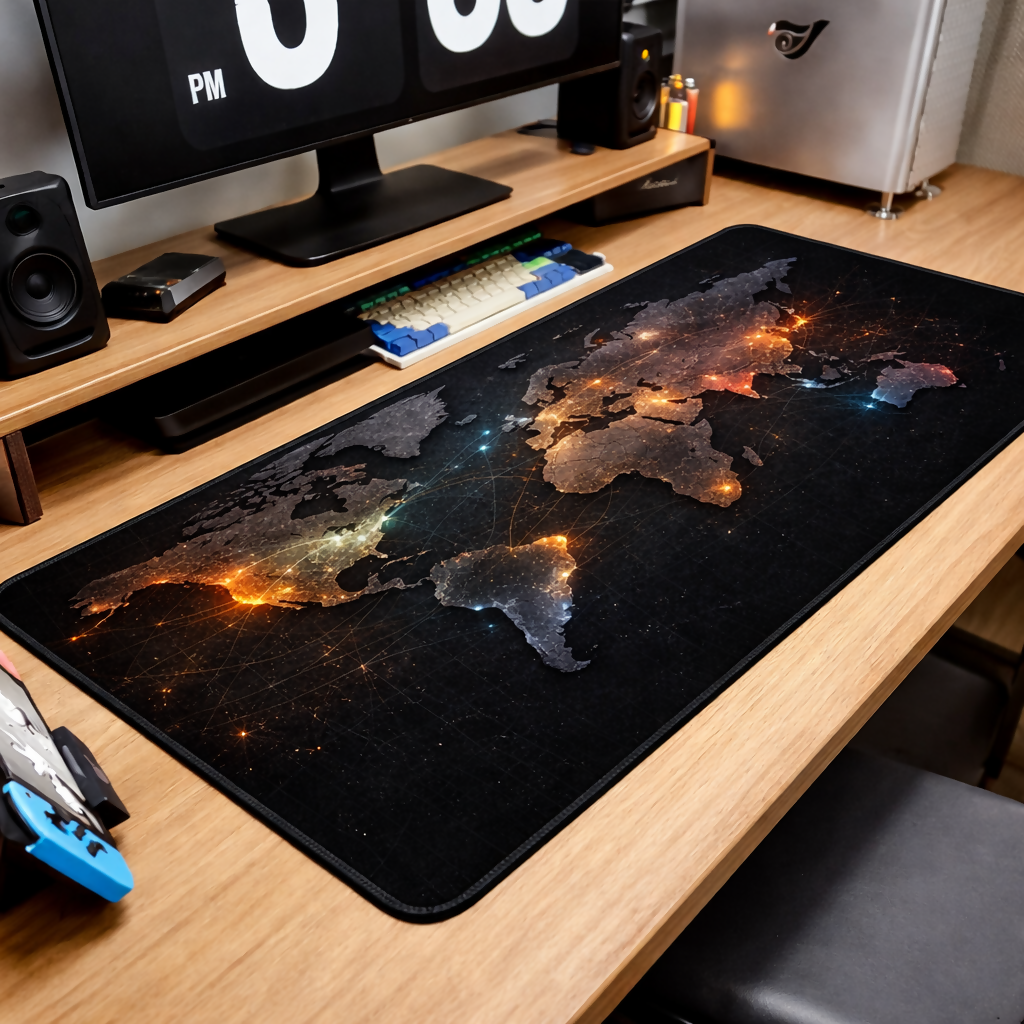 Front view of UNITEQ world map extended mouse pad